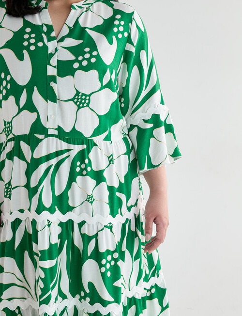 Studio Curve Printed Rick Rack Button Through Dress, Green product photo View 08 L