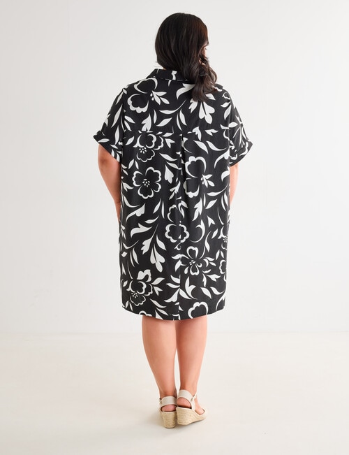 Studio Curve Linen Blend Collared Shift Dress, Black Floral product photo View 02 L