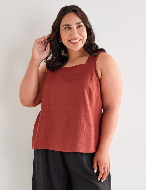 Studio Curve Linen Blend Swing Tank Top, Cocoa product photo View 04 L