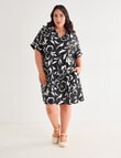 Studio Curve Linen Blend Collared Shift Dress, Black Floral product photo View 03 S