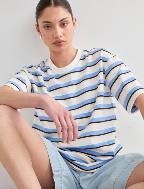 Mineral Anton Multi Stripe Boxy Tee, Blue & Brown product photo