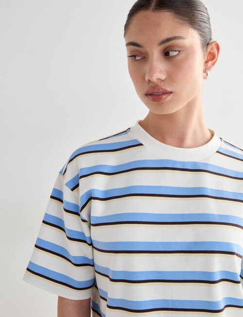 Mineral Anton Multi Stripe Boxy Tee, Blue & Brown product photo View 04 L