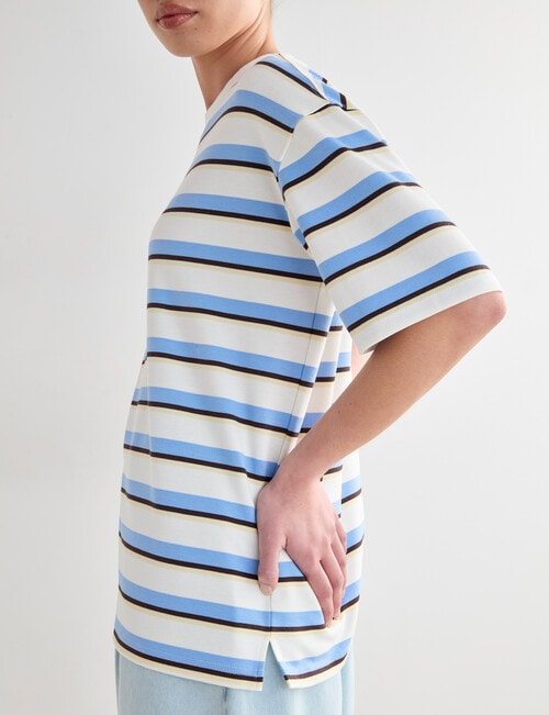 Mineral Anton Multi Stripe Boxy Tee, Blue & Brown product photo View 05 L