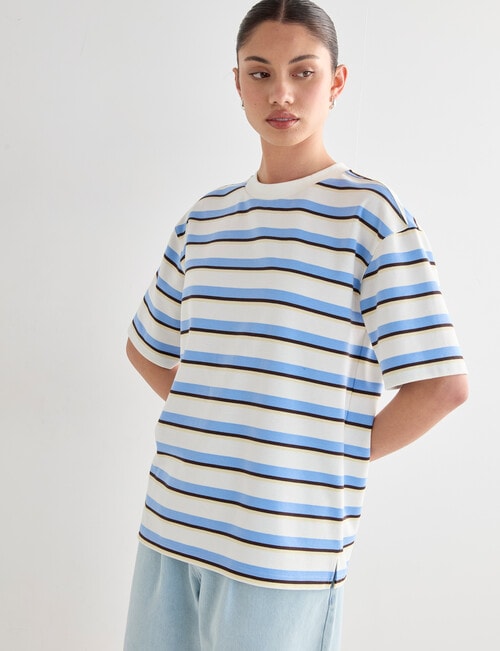 Mineral Anton Multi Stripe Boxy Tee, Blue & Brown product photo View 06 L