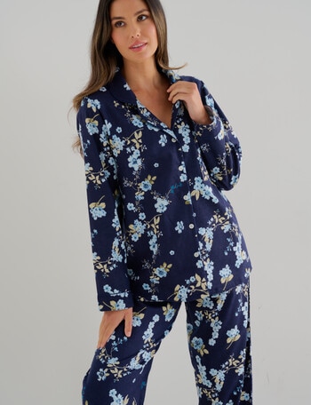 Whistle Sleep Flannel PJ Set, Navy Floral product photo