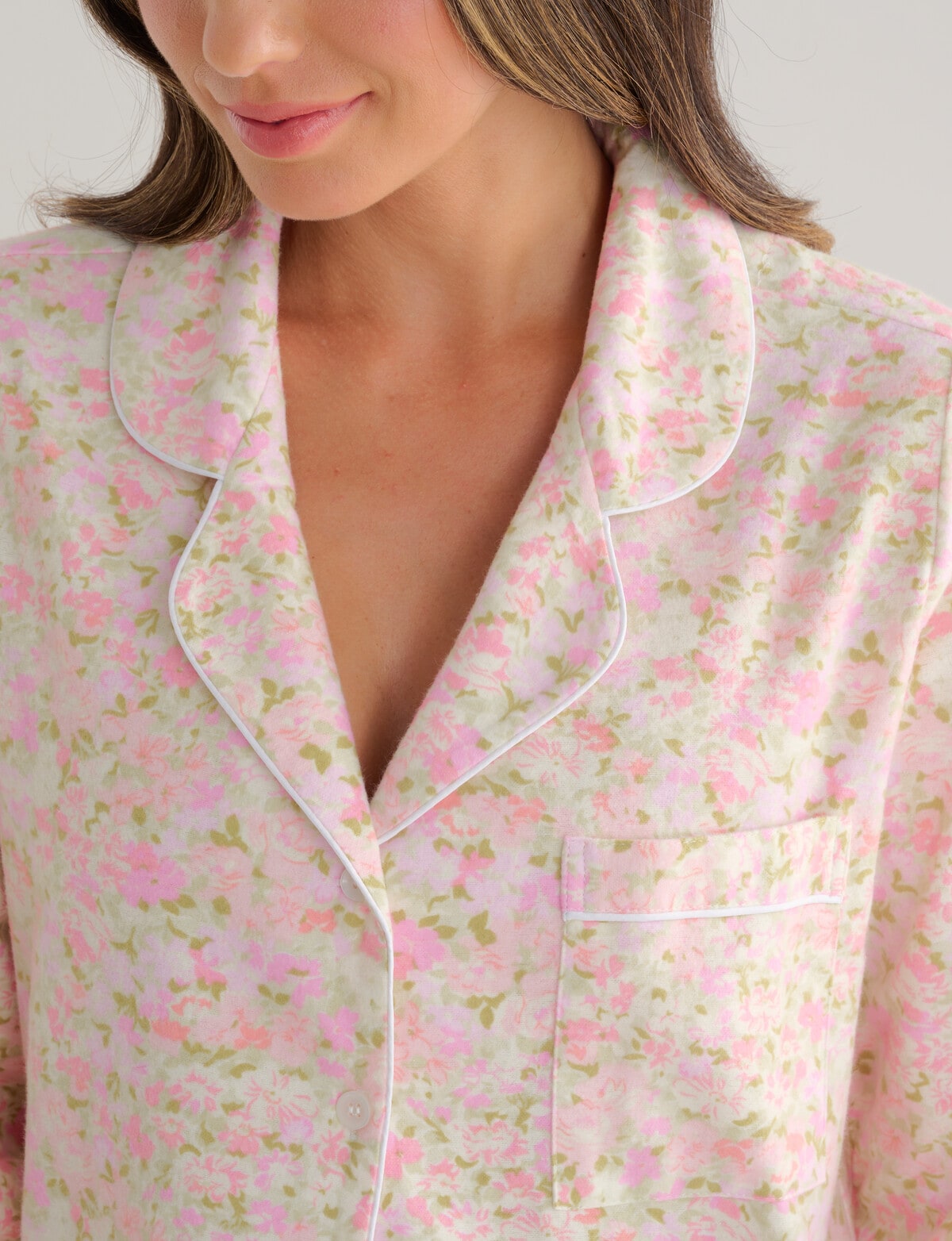 Whistle Sleep Flannel PJ Set, Pink Ditsy