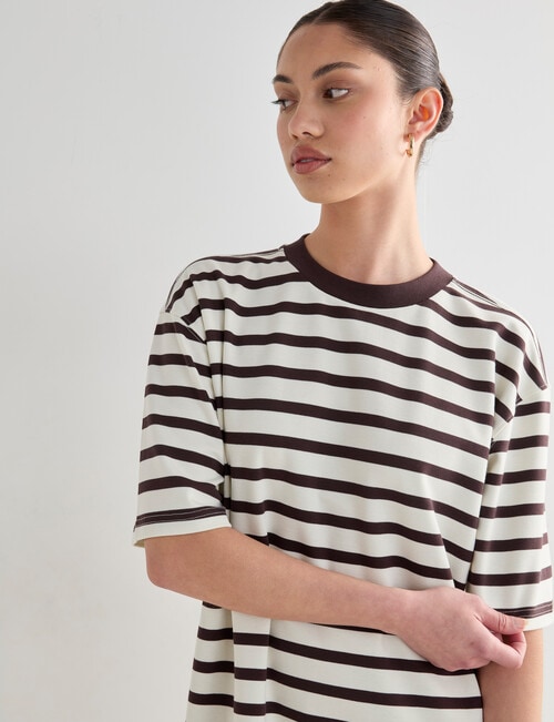 Mineral Anton Boxy Mini Dress, Brown Stripe product photo View 04 L