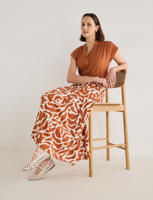 Jigsaw Vega Pleat Detail Midi Skirt, Bronze Print product photo