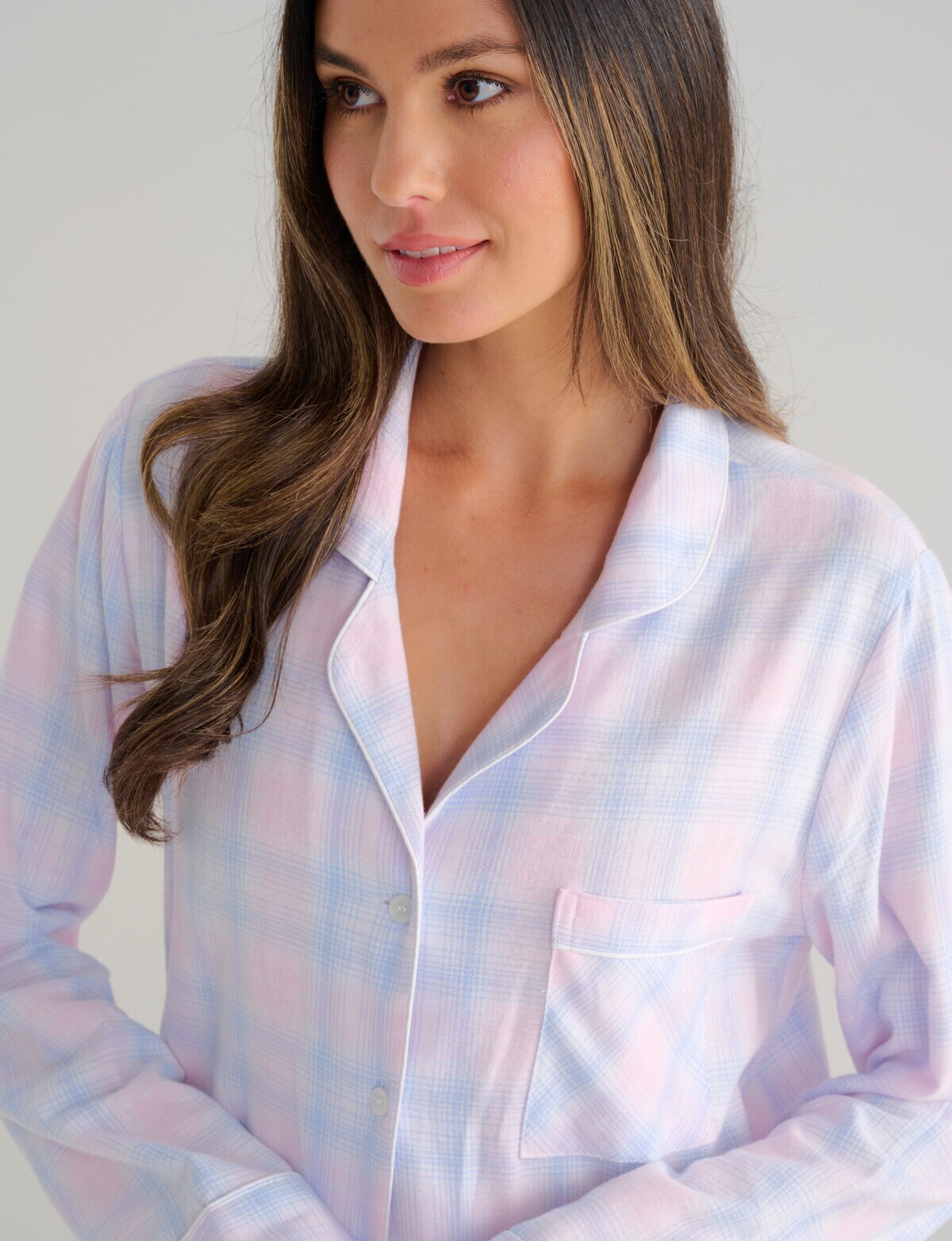 Whistle Sleep Flannel PJ Set, Pink & Blue Check