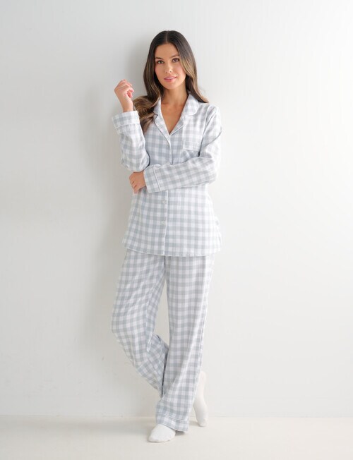 Whistle Sleep Flannel PJ Set, Mint Gingham product photo View 03 L