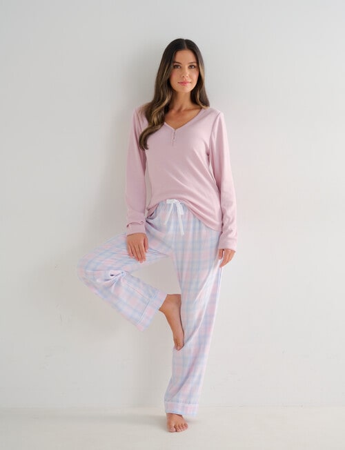 Whistle Sleep Flannel Pants, Pink & Blue Check product photo View 03 L
