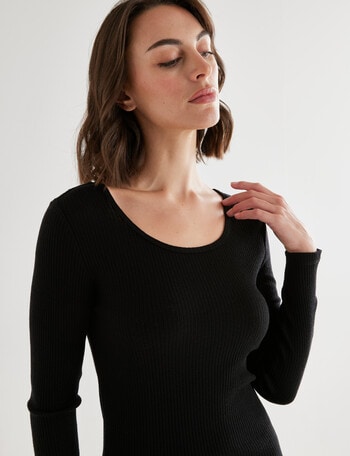 Lyric Thermals Rib Merino Long Sleeve Top, Black product photo