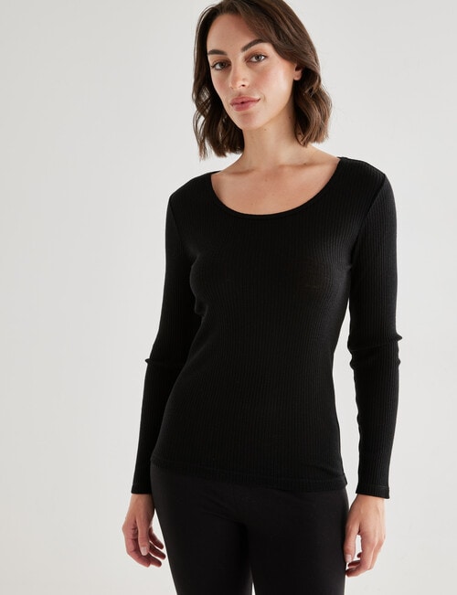Lyric Thermals Rib Merino Long Sleeve Top, Black product photo View 04 L