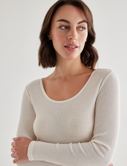 Lyric Thermals Rib Merino Long Sleeve Top, Ivory product photo View 04 L