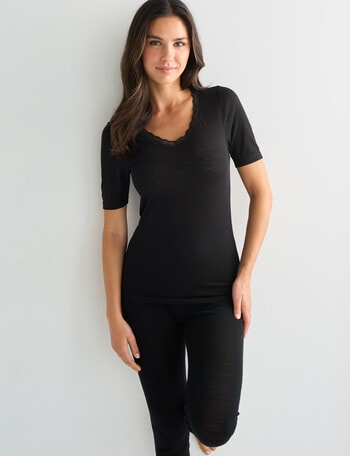 Lyric Thermals Sonata Merino Short Sleeve Top, Black product photo