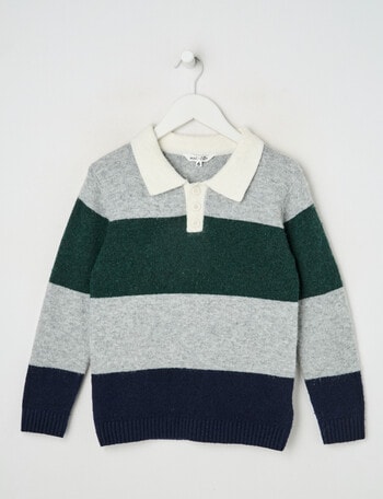 Mac & Ellie Stripe Polo Jumper, Green product photo