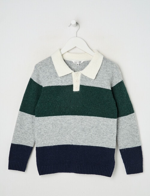 Mac & Ellie Stripe Polo Jumper, Green product photo
