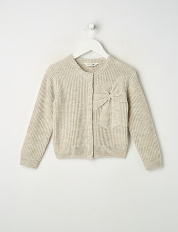 Mac & Ellie Bow Knit Cardigan, Oat Marle product photo