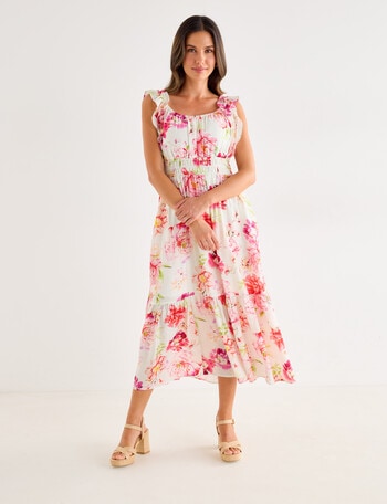Whistle Ruffle Shoulder Sundress, Garden Print product photo