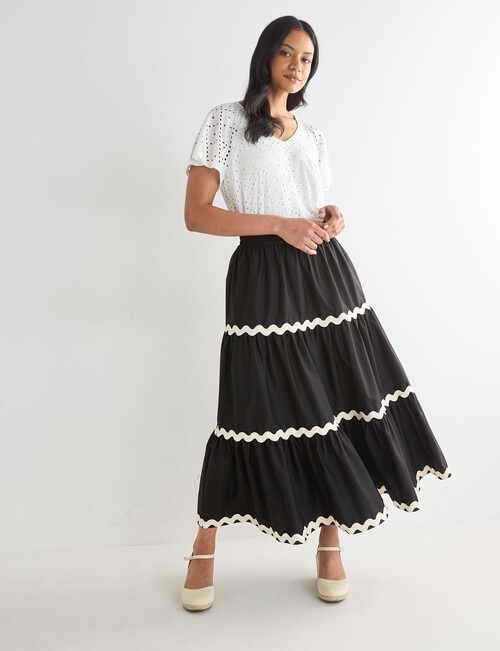 Whistle Shirred Waist Ric Rac Skirt, Black product photo View 03 L