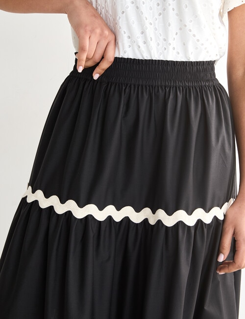 Whistle Shirred Waist Ric Rac Skirt, Black product photo View 04 L