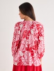 Whistle Three Quarter Sleeve Ruffle Blouse, Pink Print product photo View 02 S