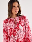 Whistle Three Quarter Sleeve Ruffle Blouse, Pink Print product photo View 04 S