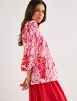 Whistle Three Quarter Sleeve Ruffle Blouse, Pink Print product photo View 05 S