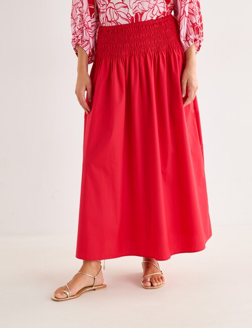 Whistle Shirred Waist Cotton Poplin Skirt, Cherry product photo