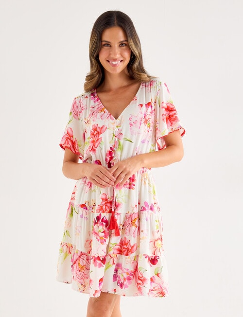 Whistle Detail Trim Dress, Garden Print product photo