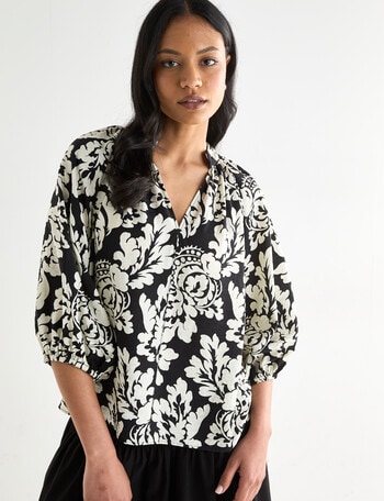 Whistle Printed Blouse, Black Mono Print product photo