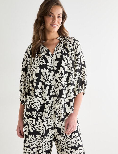 Whistle Printed Blouse, Black Mono Print product photo View 12 L