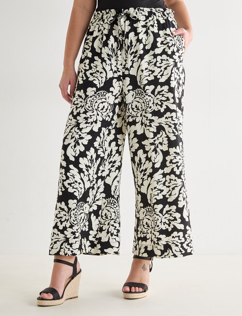 Whistle Tie Waist Printed Culotte, Black Mono Print product photo