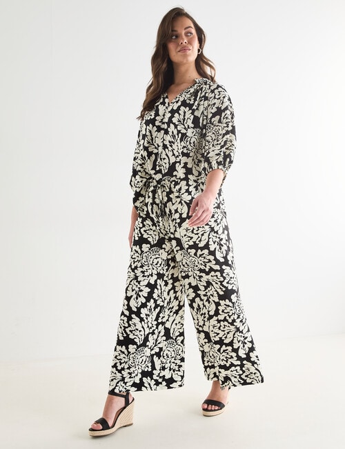 Whistle Tie Waist Printed Culotte, Black Mono Print product photo View 03 L