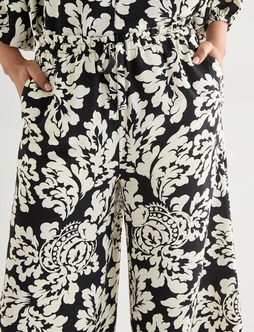 Whistle Tie Waist Printed Culotte, Black Mono Print product photo View 04 L