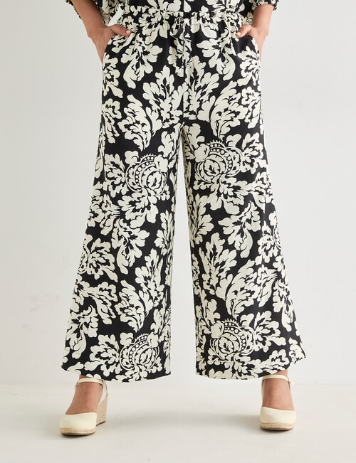 Whistle Tie Waist Printed Culotte, Black Mono Print product photo View 05 L