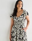 Whistle V Neck Tiered Party Dress, Black Mono Print product photo