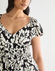 Whistle V Neck Tiered Party Dress, Black Mono Print product photo View 04 S