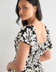 Whistle V Neck Tiered Party Dress, Black Mono Print product photo View 06 S