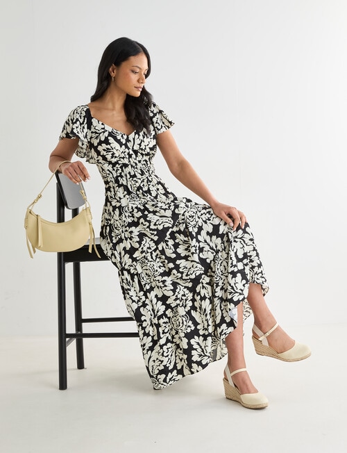 Whistle V Neck Tiered Party Dress, Black Mono Print product photo View 07 L