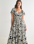 Whistle V Neck Tiered Party Dress, Black Mono Print product photo View 12 S