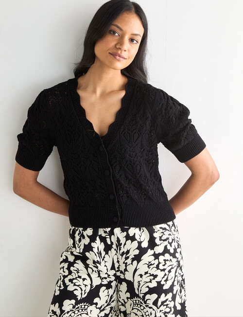Whistle Crochet Cardigan, Black product photo