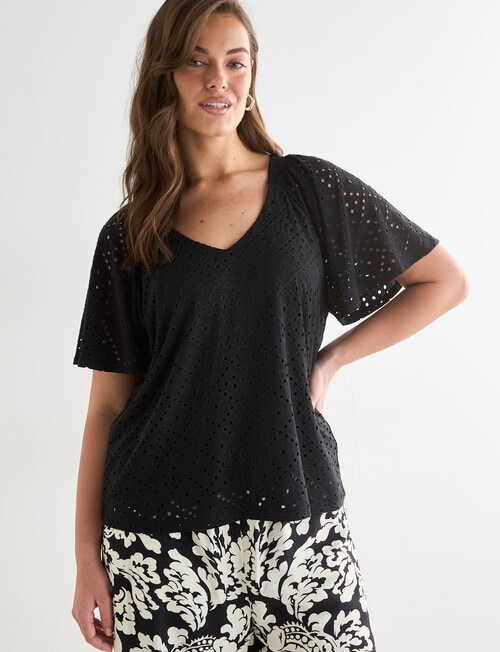 Whistle Flutter Sleeve Knit Top, Black product photo