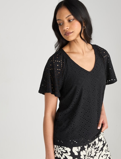 Whistle Flutter Sleeve Knit Top, Black product photo