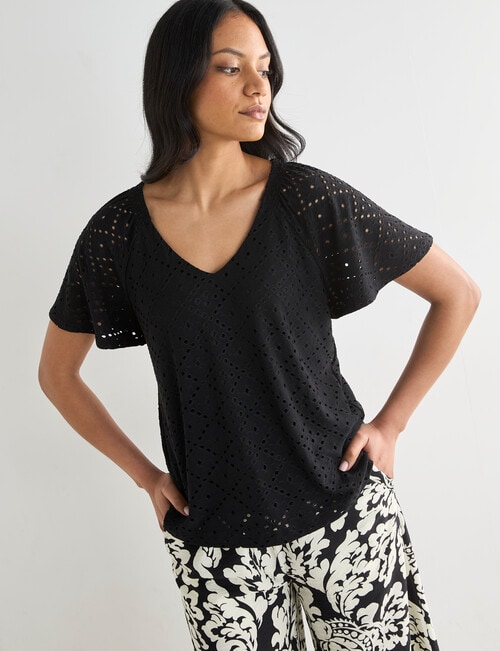 Whistle Flutter Sleeve Knit Top, Black product photo View 06 L
