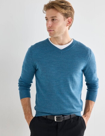 North South Merino Merino V-Neck Jumper, Turquoise Marle product photo