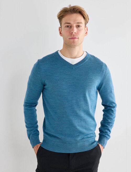 North South Merino Merino V-Neck Jumper, Turquoise Marle product photo View 05 L