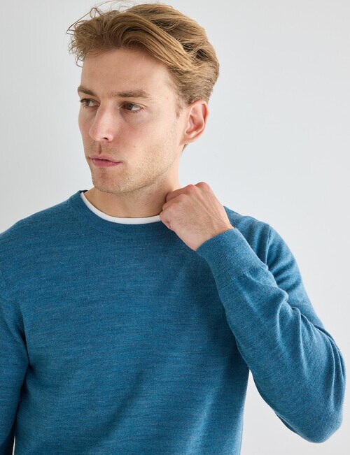 North South Merino Merino Crew Neck Jumper, Turquoise Marle product photo View 04 L