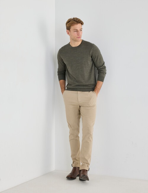 North South Merino Merino Crew Neck Jumper, Khaki Marle product photo View 03 L
