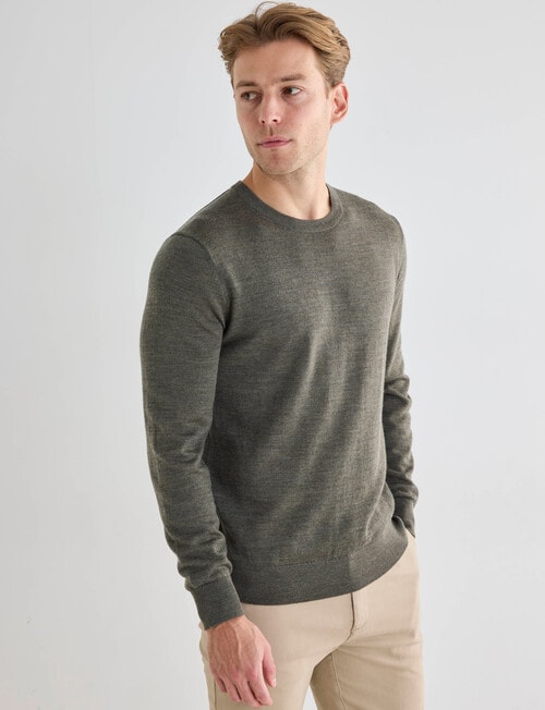North South Merino Merino Crew Neck Jumper, Khaki Marle product photo View 05 L